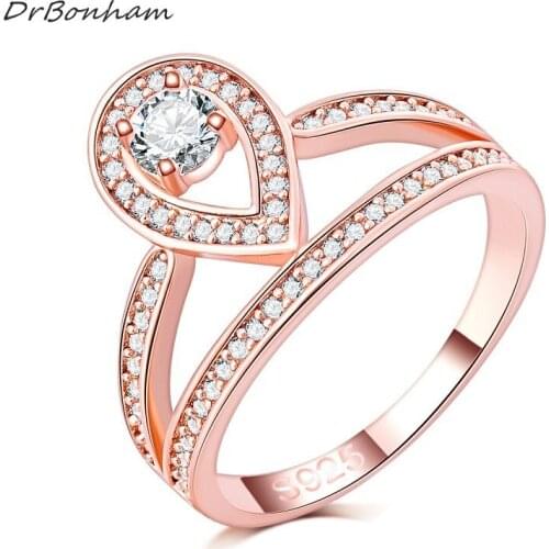 DrBonham Antique Rings Women full AAA zircon micro pave rose Gold Filled Engagement Wedding heart love Ring set alliance DR1737