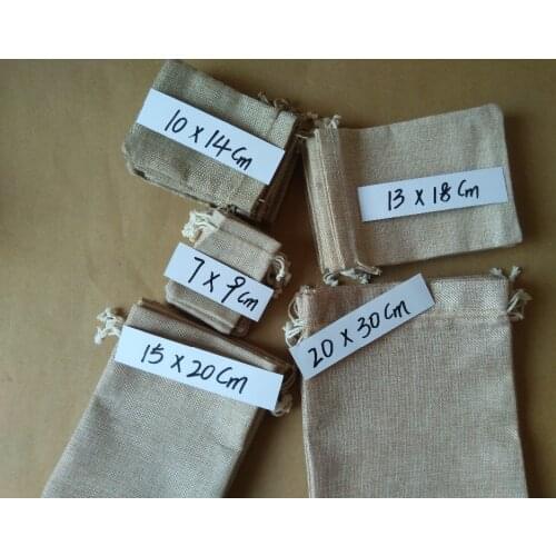 5pcs/lot 7x9 10x14 13x18 15x20 20x30cm burlap jute linen bags wedding gift bag favor bags drawstring pouch jewelry Packaging bag
