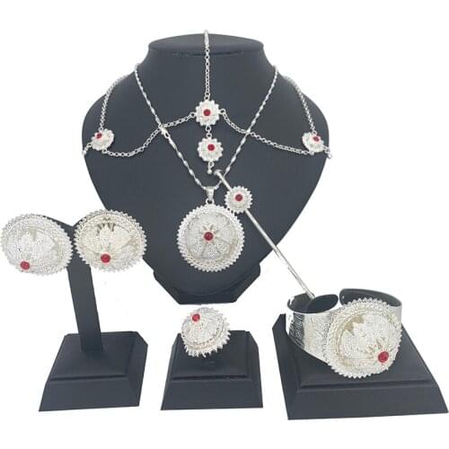 Ethiopian jewelry sets For Women Silver Habasha wedding Ball Hairpin Head Chain Dubai earrings African Beads Fashion Bridal Gift