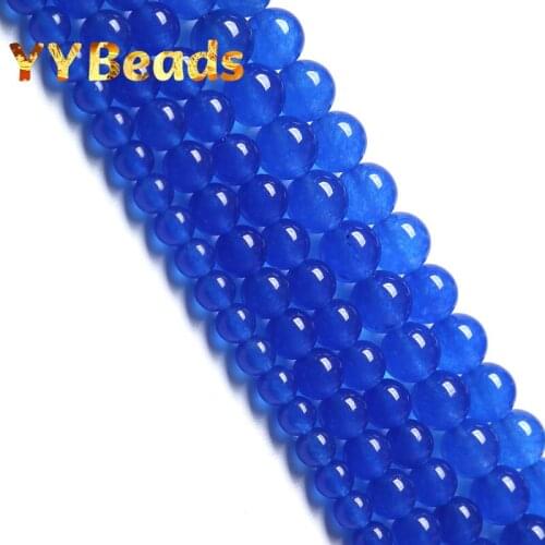 Smooth Blue Jades Beads Natural Stone Chalcedony Round Charm Beads For Jewelry Making DIY Bracelet Earring 15" 4 6 8 10 12 14mm
