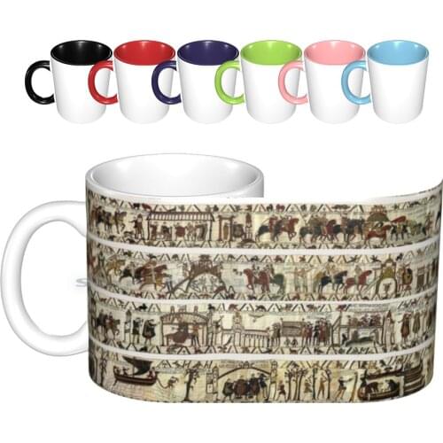 The Bayeux Tapestry Ceramic Mugs Coffee Cups Milk Tea Mug Norman Romanesque Antique Embtoidered Bayeux Bayeux Vintage War