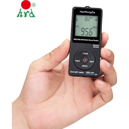 HanRongDa HRD-767 FM/AM/AIR Multi Band Radio Aircraft Band Radio Receiver Blacklit LCD Display Lock Button with Earphone Bags