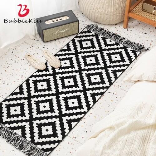 Bubble Kiss Cotton Tassel Carpet Home Weave Bedside Foot Pad Ethnic Style Living Room Area Rugs Morocco Geometry Print Door Mats