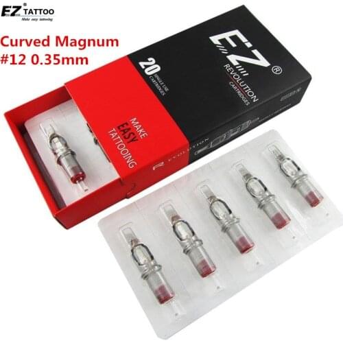 EZ Revolution Tattoo Needles Cartridge Magnum Curved # 12(0.35 mm ) M-Taper 3.5 mm for System Cartridge machine grip 20 pcs /box