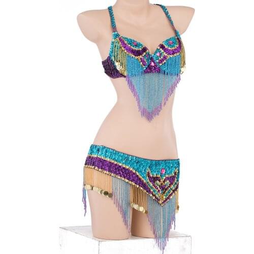 Belly Dance Costume Set 2 Pcs Bras & Belt 32b/c 34b/c 2 Colours