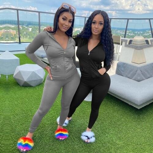 Sexy V-neck Joggers Tracksuit Women High Waist Pink Zipper Drawstring Pants&hoodies Two Piece Sets Ensemble Jogging Femme