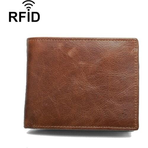 Leather Wallet RFID antimagnetic multi card mens Leather Wallet multi function flip two fold short leather bag