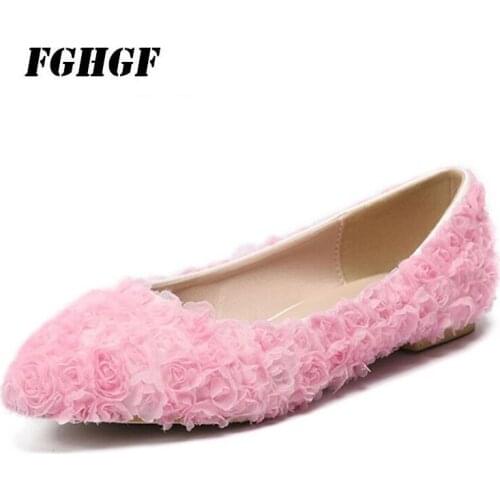 Hot Sale Classic Lace Flats Wedding Shoes The Maid Of Honor Party Shoes Flowers Flat Dinner Party Shoes Big Size 34 To 43