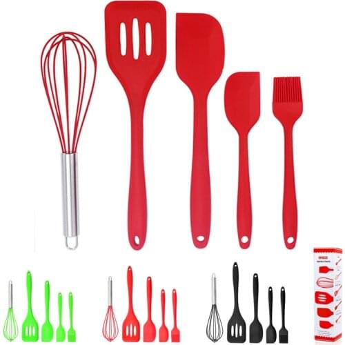 5 pcs Silicone Kitchen Utensils Set Non-stick Kitchenware Cooking Tools Spoon Spatula Ladle Egg Beaters Tools Gadget Accessories
