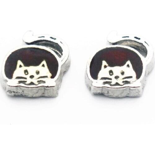 Newest 10pcs/lot Enamel Coffee Cat Animal Floating Charms For Living Glass Floating Lockets Bracelet Necklace DIY Jewelry