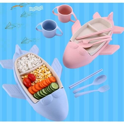 Originality Cartoon Aircraft Children Lunch-box Wheat Fiber Kids Dinnerware Set Baby Eating Nutrition Plate Lovely Baby Geschirr