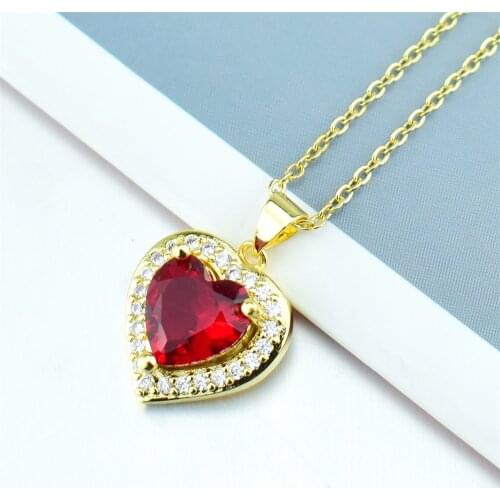 Luxurious Heart Charm Pendant Necklaces Women Girl Gold Color CZ Stone Necklace Jewelry African Arab Middle East Love Gifts