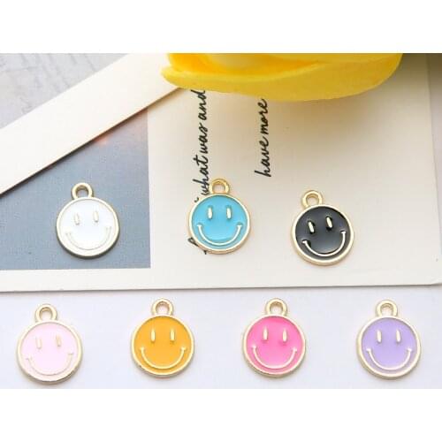 10Pcs Colorful Alloy Drop Oil Smiley Pendant Charms Cute Smile Face Jewelry Making Earrings Necklace Pendant Accessories 11*14mm