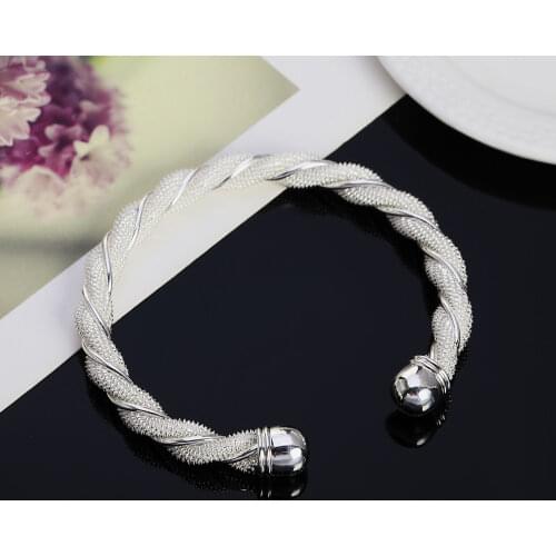 2020 trend 925 Silver Wedding Open twisted Bracelet For Women Popular Charm Nick Free Gifts Fashion bangle bridesmaid jewelry
