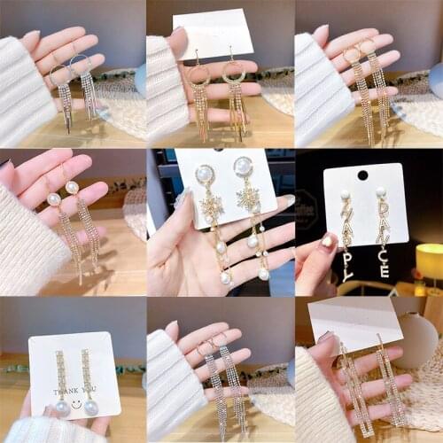 Tassel Earrings Drop Alphabet Silver Rhinestone Round Inlaid Earrings Pearl Golden Earrings Dangler Women Girl Gifts For Friends