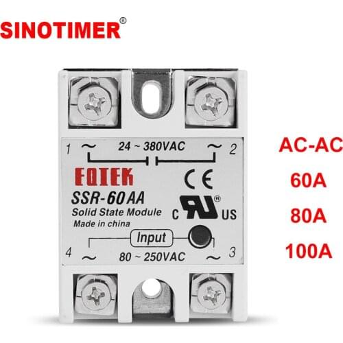 60A 80A 100A AC-AC Industrial Solid State Relay SSR with Protective Flag and Transparent Protection Cover