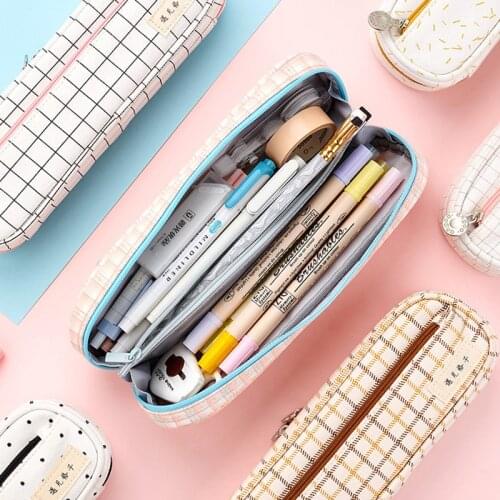 Grid Pen Bag Stylish Large Capacity Rectangle Shape Durable Soft Long Lasting Washable Useful Pencil Bags Cases for Stationery
