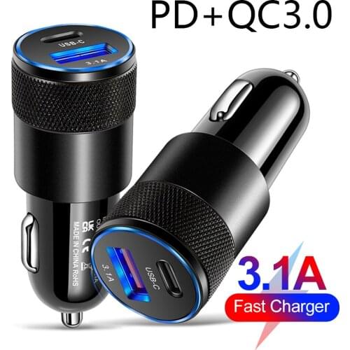 Cargador USB para coche, dispositivo de carga rápida 4,0 3,0 3.1A PD tipo C 30W, de Metal, para iPhone 12 Xiaomi