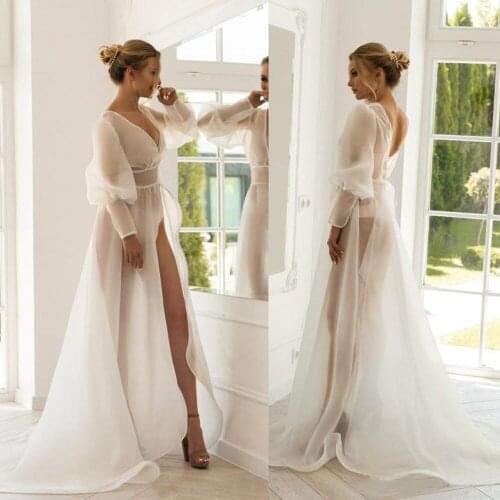 Sexy Wedding Boleros Long Sleeve V Neckline Low Back Side Slit Tulle Women Bridal Jacket