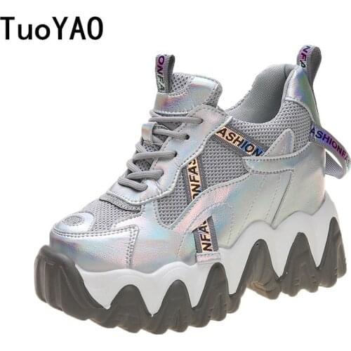 Woman High Platform Sneakers Spring Dad Chunky Sneakers Casual Vulcanized Shoes Femme Lace Up White Basket Sneakers Women 2021