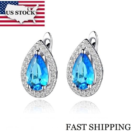 US STOCK Stud Earrings for Women Brincos Cubic Zirconia Earings Blue/Red/Purple Korean Earring Silver Color Women Gifts 40% R446