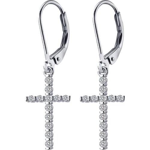 Hot 925 Sterling Silver Temperament Personality CZ Cross Hook Earrings Fashion Tide Flow Fashion Jewelry