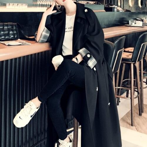 Black Temperament Mid-Length Trench Coat Female 2021Spring Autumn New Korean Fashion Loose Simplicity Windbreaker Overcoat Woman