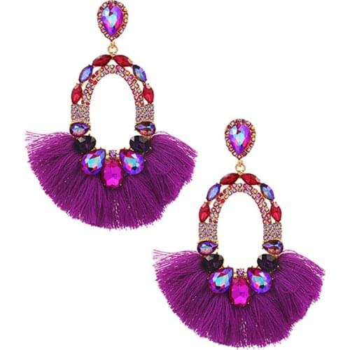 ZHINI Bohemia Tassel Drop Earrings For Women Luxury Punk Geometric Elliptical Hollow Dangle Earring Wedding Fashion Jewelry Gift