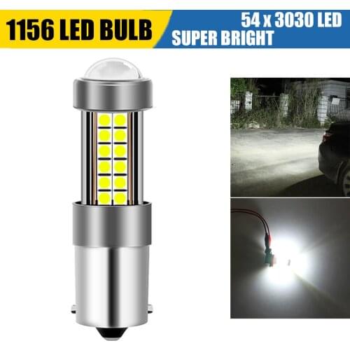 1Pcs Advanced P21W Led Car Light Bulb Super Bright Ba15s 1156 Alloy Auto Signal Brake Reverse Lamp 54Smd 3030 12V White