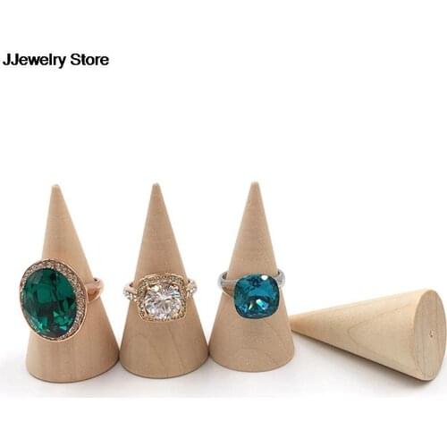 1pc Vintage Natural Unpainted Wood Finger Cone Ring Holder Jewelry Display Stand Organizer Storage Rack Showcase For Exhibit
