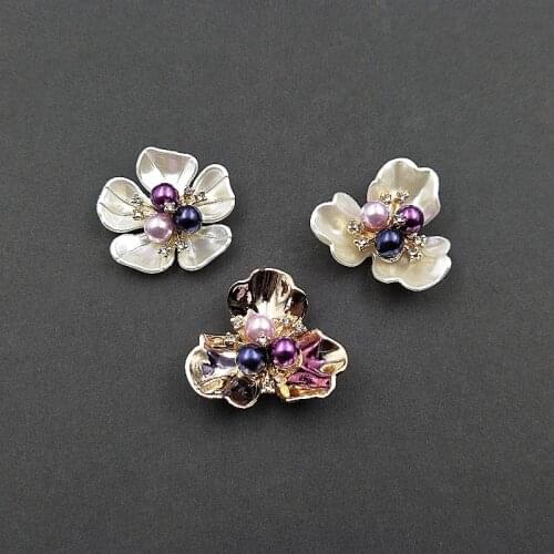 10pcs 38mm 36mm Metal Alloy Imitation Shell Pearl Stamen Flowers Hand Made Accessories DIY Jewelry Findings zxy-16