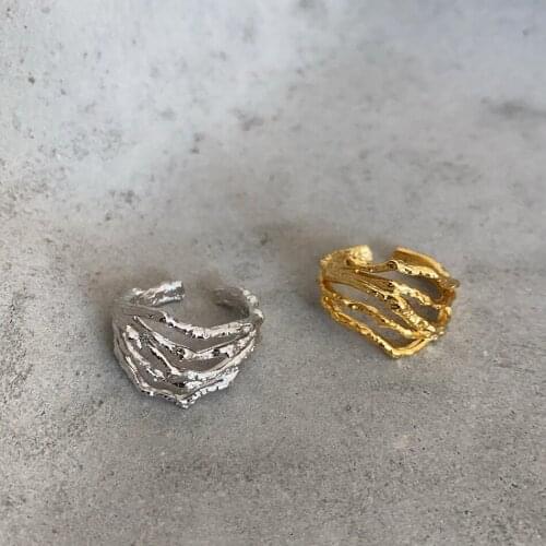 18K Gold 100% real. Authentic 925 Sterling silver Multi-Layers rows Hollow dysmorphism twig shape Ring ADJUST jEWELRY TLJ1438