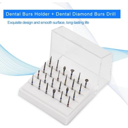 24 Holes Dental Burs Holder + Dental Diamond Burs Drill High Speed Block Alloy Autoclavable Box