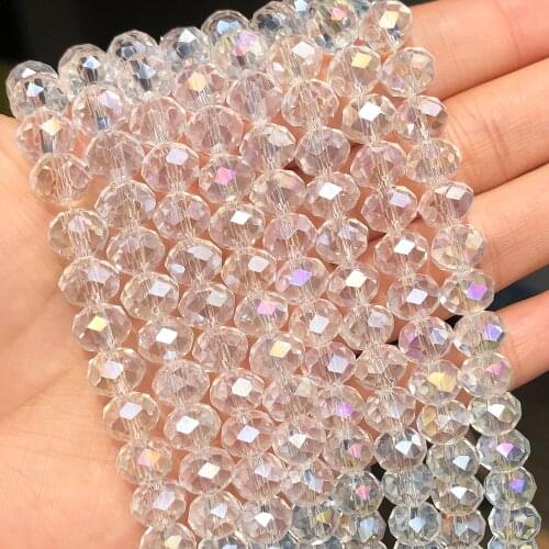 3 4 6 8mm Shiny AB Color Crystal Beads Faceted Glass Rondelle Loose Beads For Jewelry Making DIY Bracelet Accessories 15''Inches