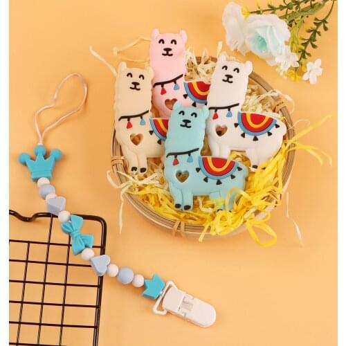 Kovict 5/10pcs Baby Original Silicone Teether Cartoon Alpaca BPA Free Food Grade Teether Pendant For Nursing Necklace Making