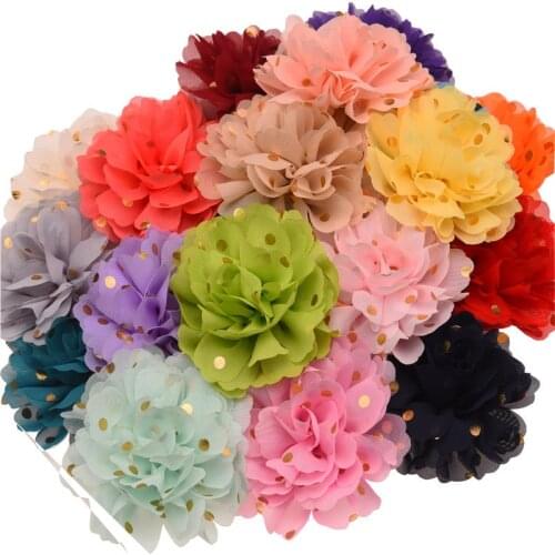 50pcs 10cm Gilding Point Chiffon Flower Discoid flowers Soft Hair Flower for Hair Accessories DIY Headwear No Hair Clip