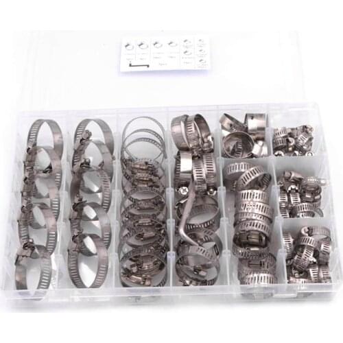 80/90/100 Pcs Hose Clamps High Quality Single Ear Stepless Hose Clamps Assortment Kit Cinches Ring Tools Accessory Dropshipping