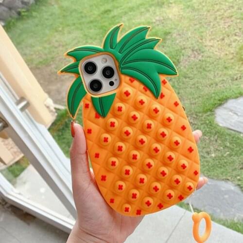 ASINA Fidget Toy Case for iphone11 12 Pro Max Push Pop Bubble Silicone Rubber Phone Case for iPhone 7 8 Plus X XS Max Pineapple