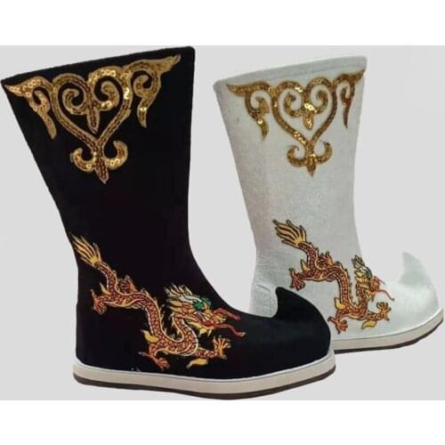Han Dynasty Boots Unisex Ancient Chinese Shoes Dragon Boots Emperor Warrior Kung fu Clothing Accessories Black White Movies Play