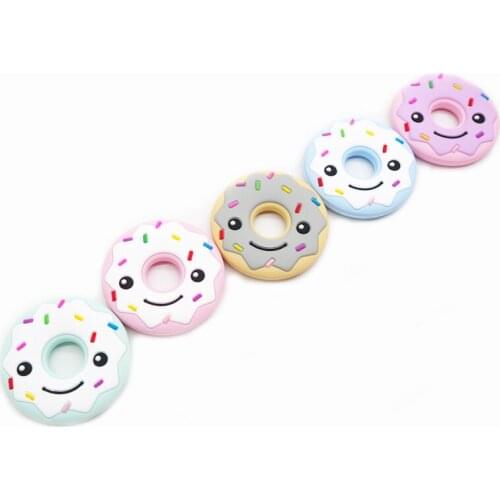 Chenkai 10PCS Silicone Smile Donut Pacifier Teether Baby Soft Teething Chain BPA Free For DIY Baby Soothing Dummy Pacifier Clips
