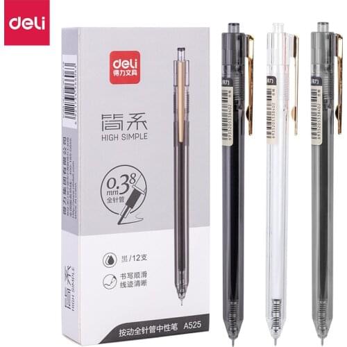 Deli 0.38mm Pen 60pcs Simple Black Pens for School Office Supplies Cute Stationery Press Click Pen Material Escolar Wholesale