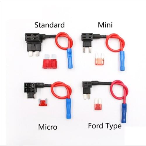 12V Fuse Holder Tap Add-A-Circuit Blade Holder Standard Mini Micro Ford Type APM ATC ATM With 10A Blade Car Fuse