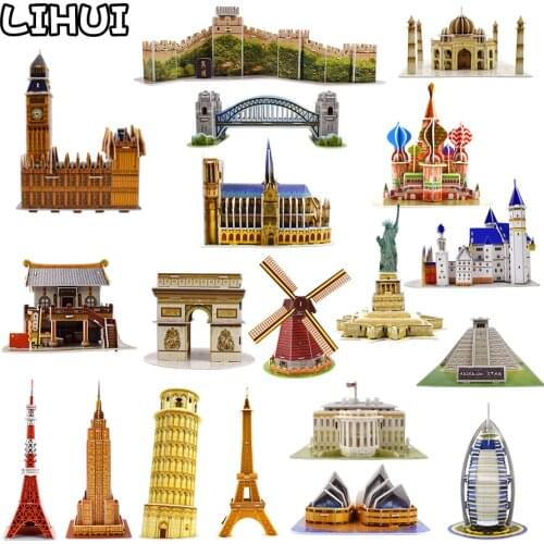 Kids Toys Cardboard 3D Paper Building Puzzle Model Toys World Souvenir White House Eiffel Tower Gifts for Children DIY Education