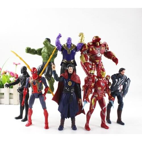 16-18cm 8pcs/Lot Marvel Avengers Super Heros Hulk Iron Man Thanos Captain America Spider Man PVC Action Figure Model Toys