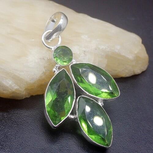 Gemstonefactory Jewelry Big Promotion 925 Silver Shiny New Arrival Green Peridot Women Ladies Mom Gifts Necklace Pendant 0437