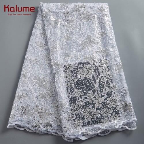 Kalume French Lace Fabric Stones African Net Lace Fabric High Quality Nigerian Mesh Lace Fabric For Party Wedding Dress F2374