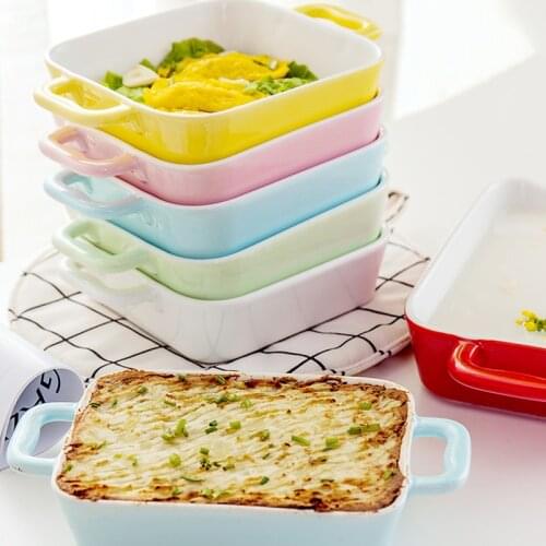 Ceramic Binaural Handle Cheese Risotto Plate Baking Dish Microwave Western Food Bowl Oven Special Baked Rice Kitchen Tableware