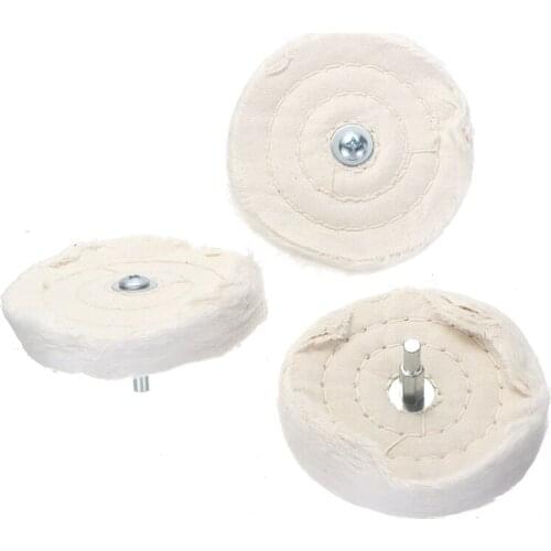 3pcs White Car Auto Cotton Cloth Polishing Wheel Sanding Discs 4" 100mm With Rod For Metal Cleaning Motorcycle Parts Tool