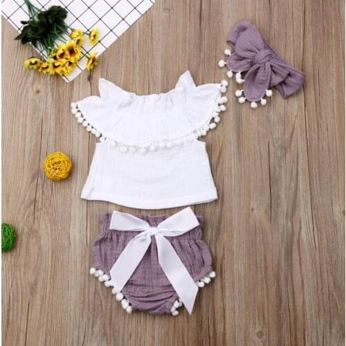 3Pcs Baby Girl Clothes Tassel Off Shoulder Tops+Short+Headband Newborn Clothes Off Shoulder Summer Outfit Set Infant Clothing