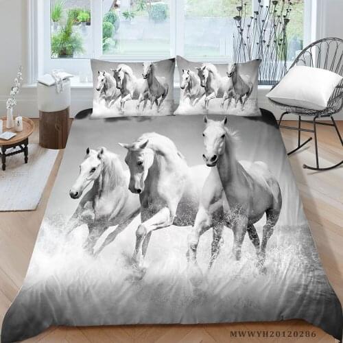 Hot Sale Bedding Set White Horses Fashion Duvet Cover For Teen Queen Twin Full Single Double King 3D Print Bed Set Splash